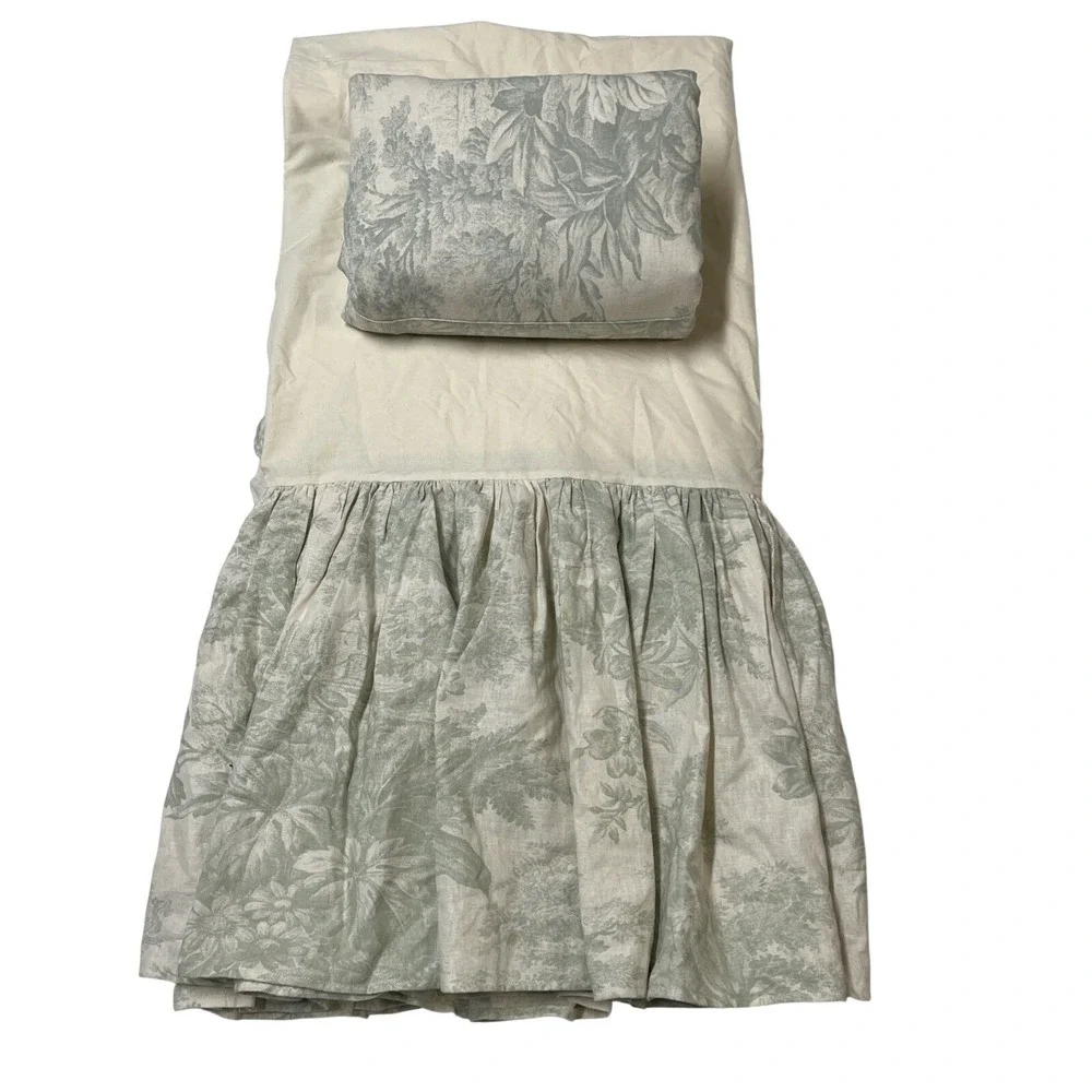 Pottery Barn Matine Toile Green Duvet Cover Set Twin French Country Bed Skirt